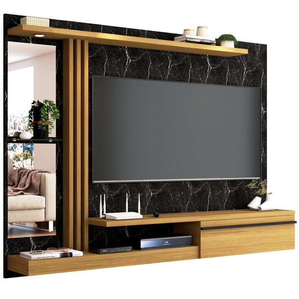 Painel para TV 55 Polegadas Led 1 Porta Marrom/Preto - Panorama Sistemas