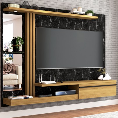Painel para TV 55 Polegadas Led 1 Porta Marrom/Preto - Panorama Sistemas
