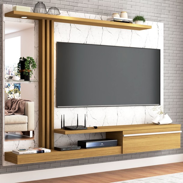 Painel para TV 55 Polegadas Led 1 Porta Marrom/Bege - Panorama Sistemas