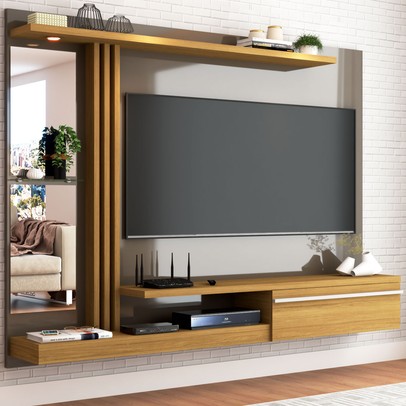 Painel para TV 55 Polegadas Led 1 Porta Marrom/Grafite - Panorama Sistemas