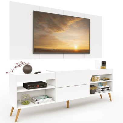 Rack com Painel para TV 32 Polegadas 1 Porta Branco - Panorama Sistemas