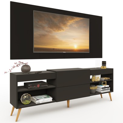 Rack com Painel para TV 32 Polegadas 1 Porta Preto - Panorama Sistemas