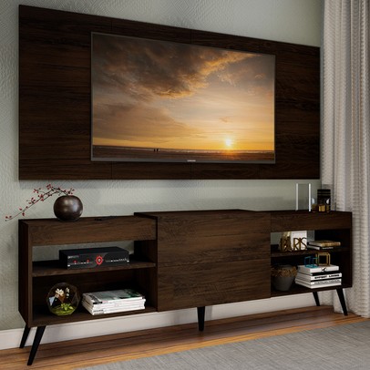 Rack com Painel para TV 32 Polegadas 1 Porta Marrom - Panorama Sistemas