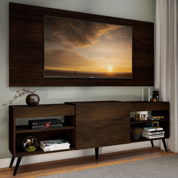 Rack com Painel para TV 32 Polegadas 1 Porta Marrom - Panorama Sistemas