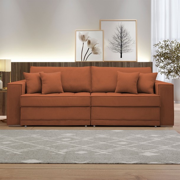 Sofá Cama 4 Lugares Noe Marrom - Panorama Sistemas