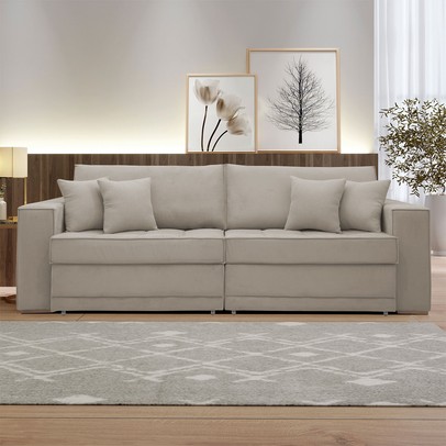 Sofá Cama 4 Lugares Noe Bege - Panorama Sistemas