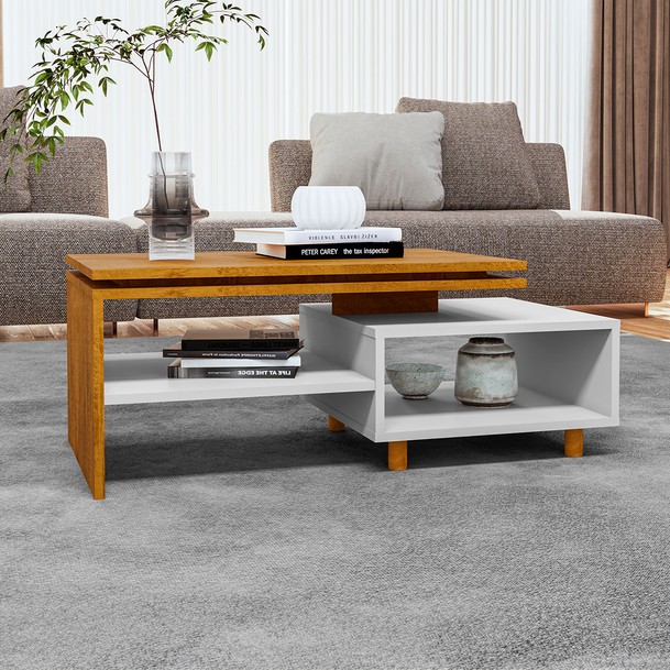 Mesa de Centro 1 Prateleira Marrom/Branco - Panorama Sistemas