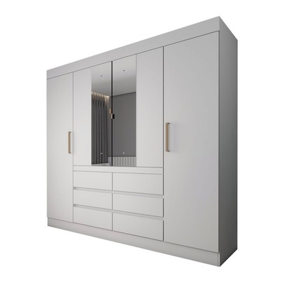 Guarda Roupa Casal 4 Portas 6 Gavetas Espelho Branco - Panorama Sistemas