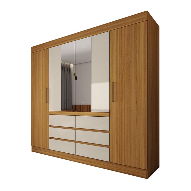 Guarda Roupa Casal 4 Portas 6 Gavetas Espelho Marrom/Bege - Panorama Sistemas
