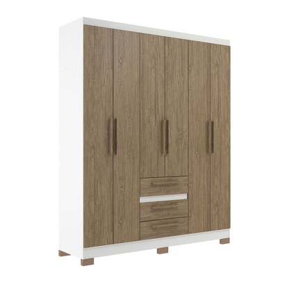 Guarda Roupa Casal 6 Portas 3 Gavetas Branco/Marrom - Panorama Sistemas