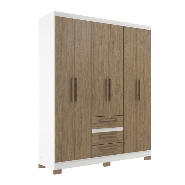 Guarda Roupa Casal 6 Portas 3 Gavetas Branco/Marrom - Panorama Sistemas