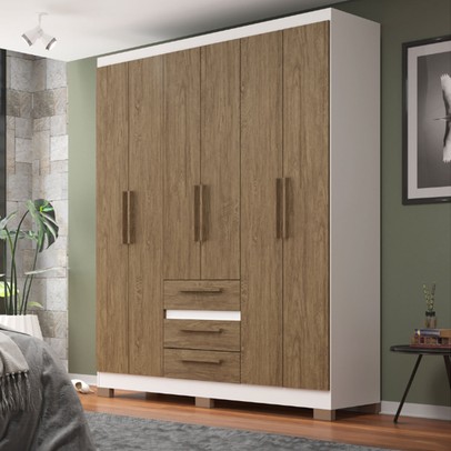 Guarda Roupa Casal 6 Portas 3 Gavetas Branco/Marrom - Panorama Sistemas