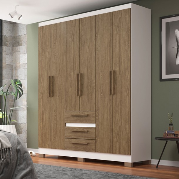 Guarda Roupa Casal 6 Portas 3 Gavetas Branco/Marrom - Panorama Sistemas