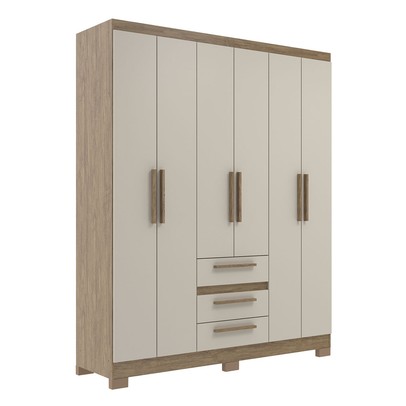 Guarda Roupa Casal 6 Portas 3 Gavetas Marrom/Bege - Panorama Sistemas