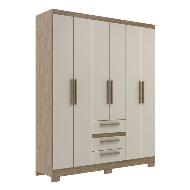 Guarda Roupa Casal 6 Portas 3 Gavetas Marrom/Bege - Panorama Sistemas