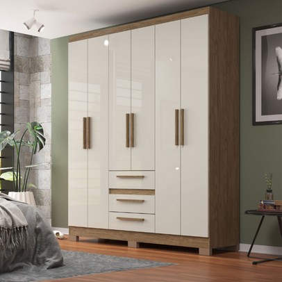 Guarda Roupa Casal 6 Portas 3 Gavetas Marrom/Bege - Panorama Sistemas