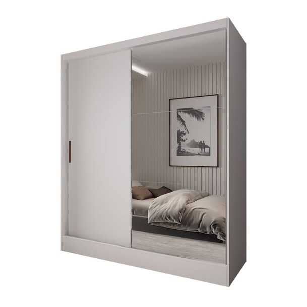 Guarda Roupa Solteiro 2 Portas 2 Gavetas Espelho Branco - Panorama Sistemas