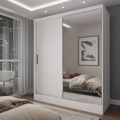 Guarda Roupa Solteiro 2 Portas 2 Gavetas Espelho Branco - Panorama Sistemas