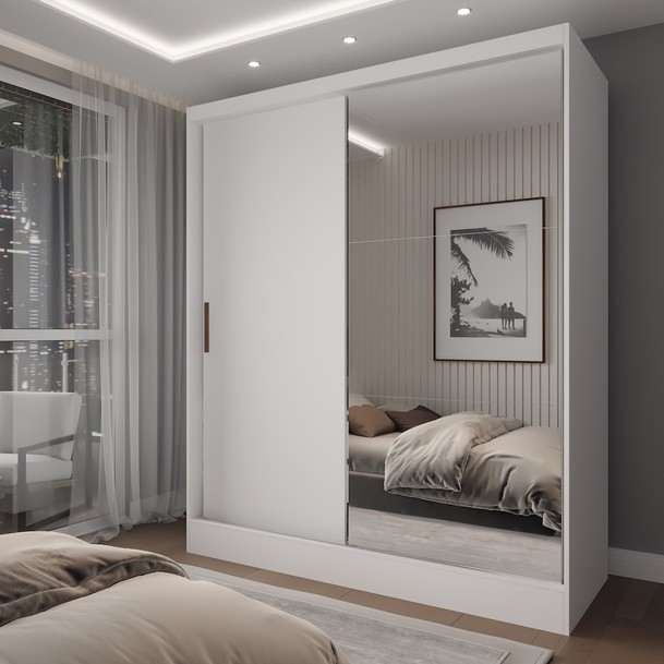 Guarda Roupa Solteiro 2 Portas 2 Gavetas Espelho Branco - Panorama Sistemas