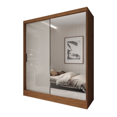 Guarda Roupa Solteiro 2 Portas 2 Gavetas Espelho Marrom - Panorama Sistemas