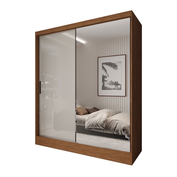 Guarda Roupa Solteiro 2 Portas 2 Gavetas Espelho Marrom - Panorama Sistemas