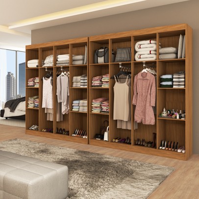Closet Casal 16 Prateleiras 4 Cabideiros Marrom - Panorama Sistemas