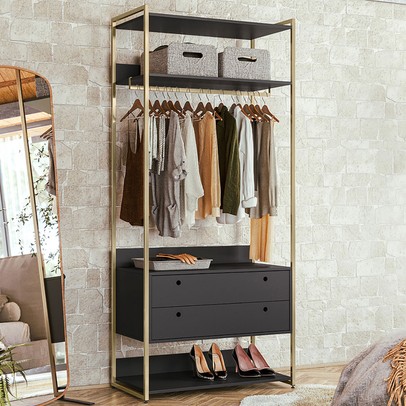 Closet Industrial 2 Gavetas 1 Cabideiro Grafite - Panorama Sistemas