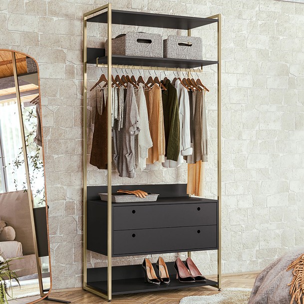 Closet Industrial 2 Gavetas 1 Cabideiro Grafite - Panorama Sistemas