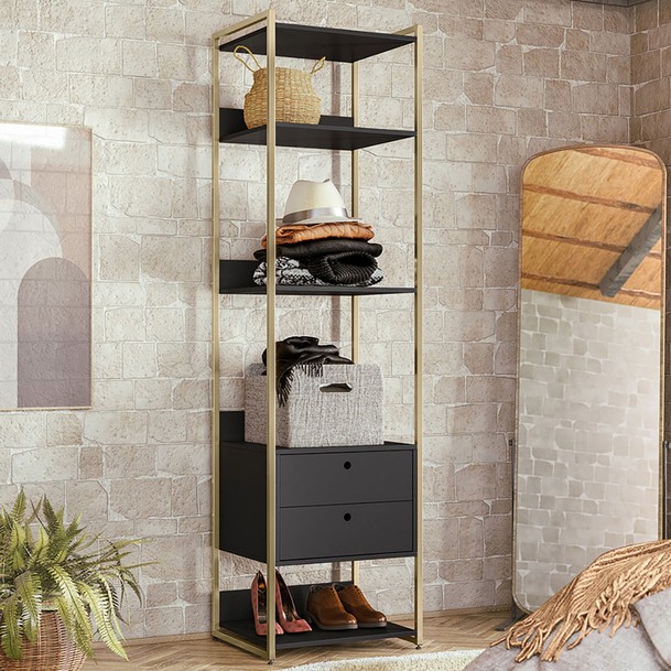 Closet Industrial 2 Gavetas 4 Prateleiras Grafite - Panorama Sistemas