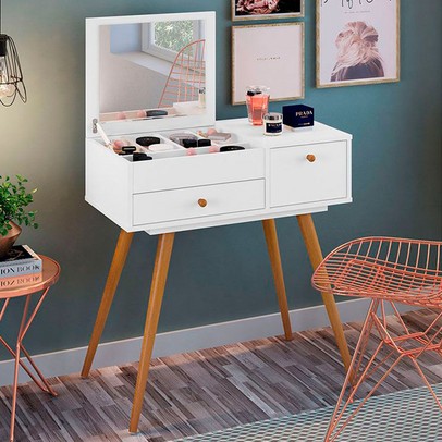 Penteadeira Cristal 2 Gavetas Branco - Panorama Sistemas