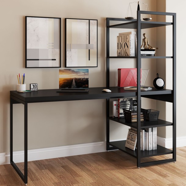 Mesa para Escritório Estilo Industrial Preto - Panorama Sistemas
