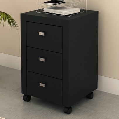 Gaveteiro com 3 Gavetas Mobili Preto - Panorama Sistemas