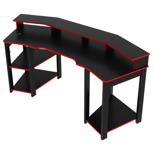 Mesa Gamer para 2 Monitores 3 Prateleiras Preto - Panorama Sistemas