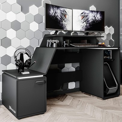 Mesa Gamer Space 1 Porta 2 Prateleiras Preto - Panorama Sistemas