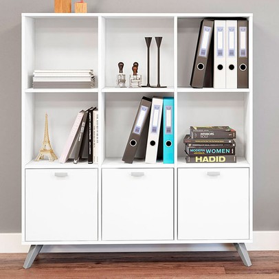 Estante para Livros 3 Portas 6 Nichos Branco - Panorama Sistemas