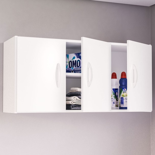 Armário Aéreo Lavanderia 3 Portas 1 Prateleira Branco - Panorama Sistemas