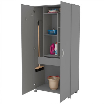 Armário Multiuso  2 Portas 1 Gaveta Grafite - Panorama Sistemas