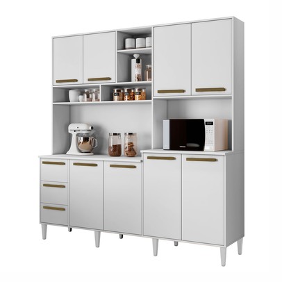 Armário de Cozinha 8 Portas 3 Gavetas Branco - Panorama Sistemas
