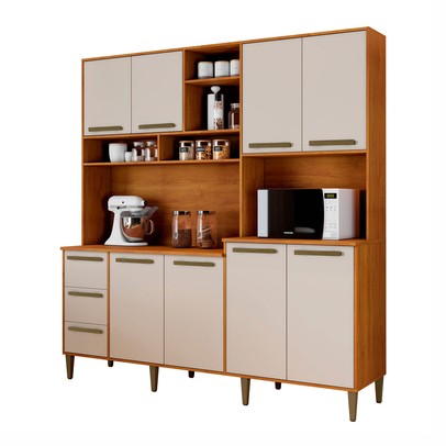 Armário de Cozinha 8 Portas 3 Gavetas Marrom/Bege - Panorama Sistemas