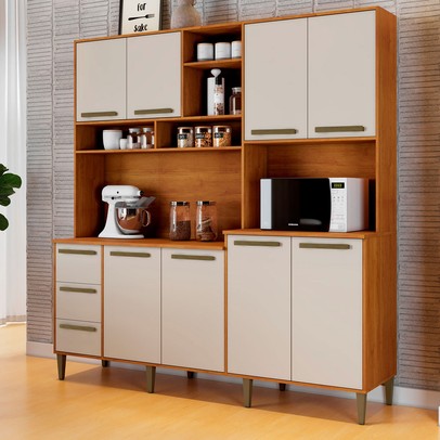 Armário de Cozinha 8 Portas 3 Gavetas Marrom/Bege - Panorama Sistemas