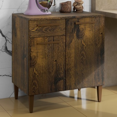 Armário de Cozinha 2 Portas 1 Gaveta Marrom - Panorama Sistemas