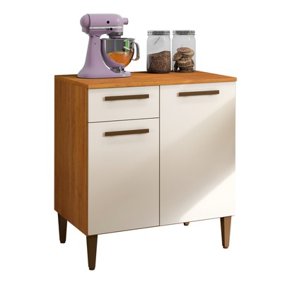 Armário de Cozinha 2 Portas 1 Gaveta Marrom/Branco - Panorama Sistemas