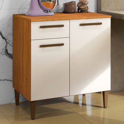 Armário de Cozinha 2 Portas 1 Gaveta Marrom/Branco - Panorama Sistemas