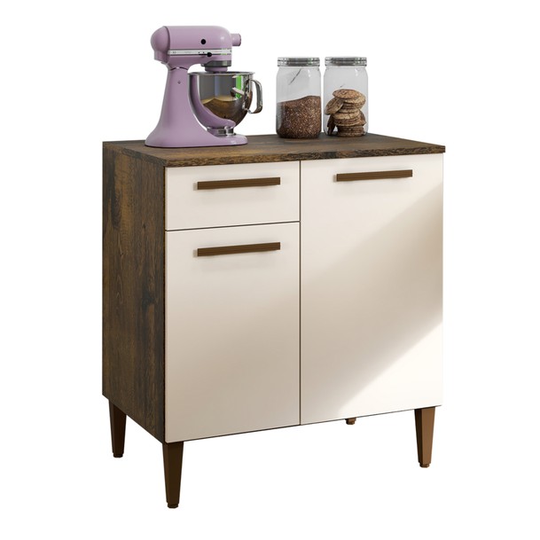 Armário de Cozinha 2 Portas 1 Gaveta Marrom/Bege - Panorama Sistemas