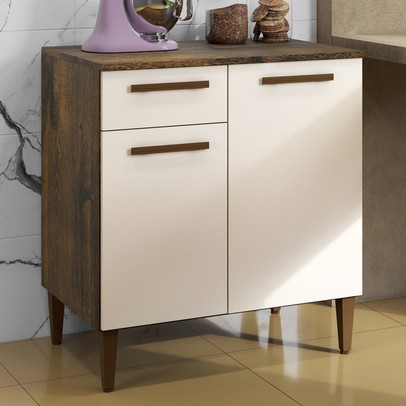 Armário de Cozinha 2 Portas 1 Gaveta Marrom/Bege - Panorama Sistemas