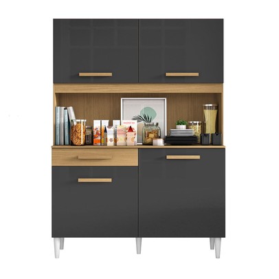 Armário de Cozinha 4 Portas 1 Gaveta Arcoz Marrom/Preto - Panorama Sistemas