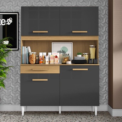 Armário de Cozinha 4 Portas 1 Gaveta Arcoz Marrom/Preto - Panorama Sistemas