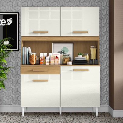 Armário de Cozinha 4 Portas 1 Gaveta Arcoz Marrom/Bege - Panorama Sistemas