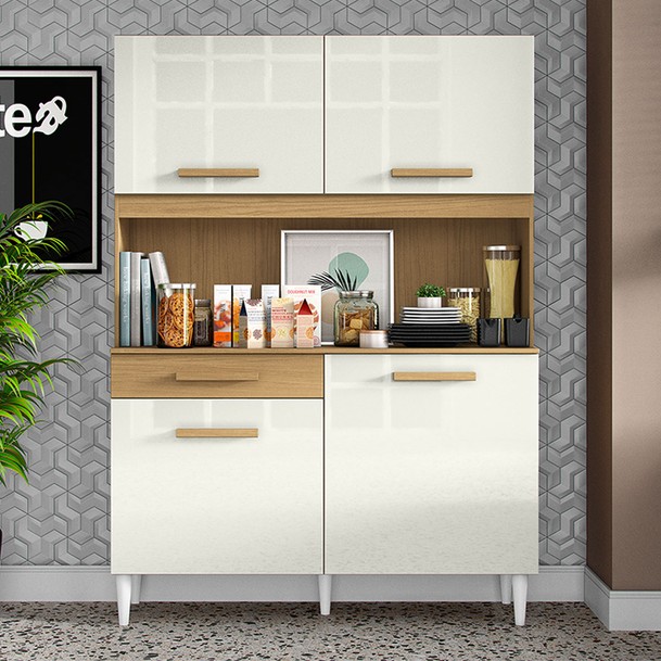 Armário de Cozinha 4 Portas 1 Gaveta Arcoz Marrom/Bege - Panorama Sistemas