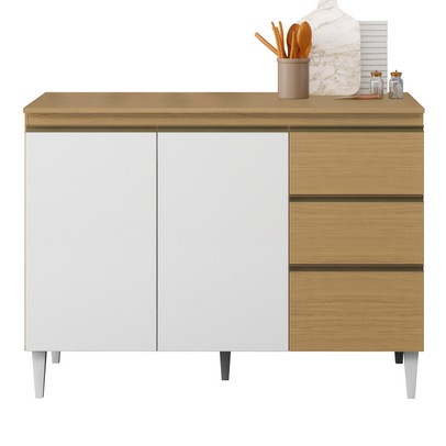 Balcão de Cozinha 3 Portas 2 Gavetas Marrom/Branco - Panorama Sistemas